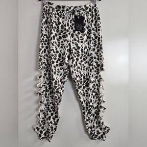Chaser Leopard Print Sweatpants Joggers w Cut Out Sides Sz S NEW
